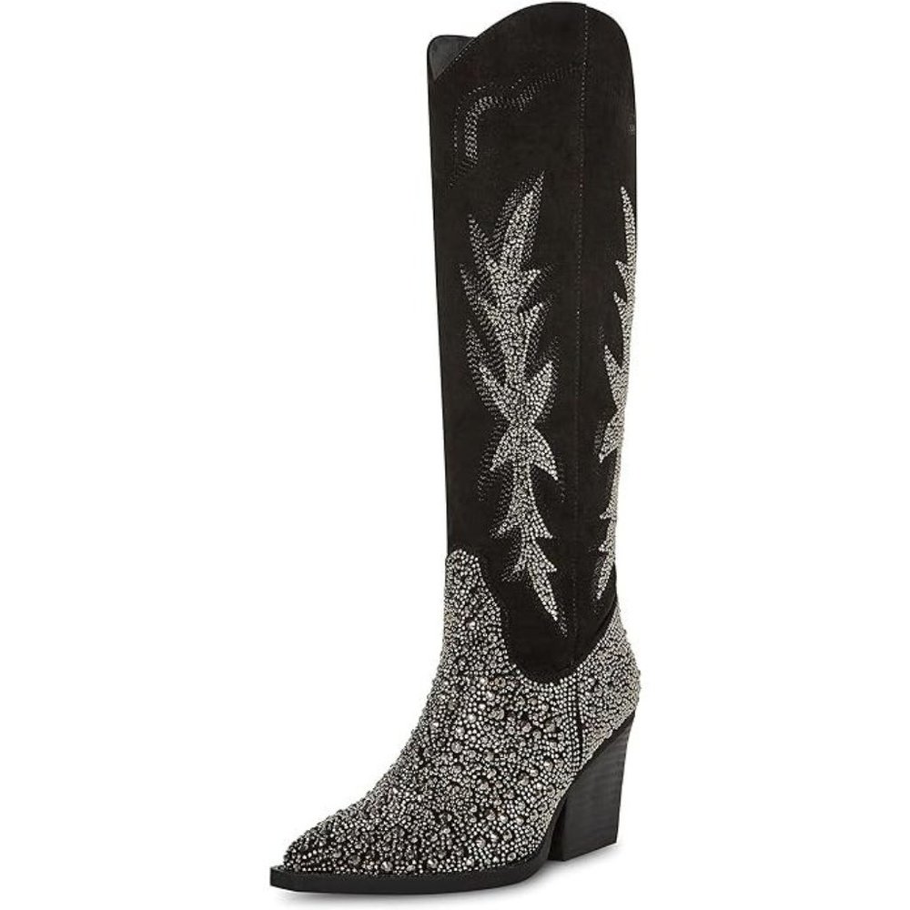 Madden Girl Boots Apple Black Embellished Cowboy Knee High Boot